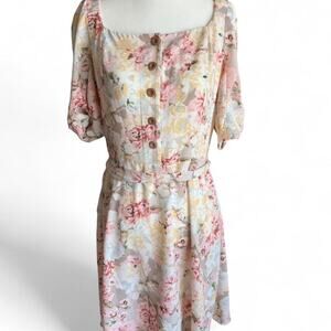 Lauren Conrad Floral Cottagecore Puff Sleeve Midi Dress